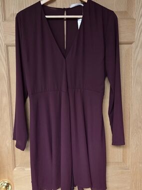 Lush Burgundy Wrap Dress Size Medium Mid Thigh Long Sleeve Chiffon New‎